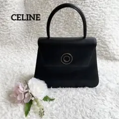 希少 極美品 セリーヌ サークルロゴ ハンドバッグ 金具 レザー ブラック