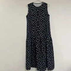 水玉模様 ノースリーブ ロングワンピース Mサイズ