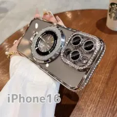 iPhone16 ケース ラインストーン MagSafe リングスタンド マグセ