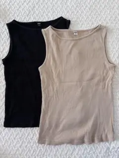 美品✨UNIQLO タンクトップ 2枚セット 黒 ベージュ Mサイズ