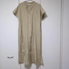 LEPSIM ベージュ ストライプ シャツワンピース