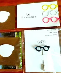 非売品BOSTON CLUB メガネ型ピンバッジ、クリップ、付箋おまけ