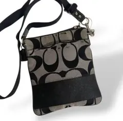 COACH コーチ キャンバス レザー 黒 ボーダー ミニショルダーバッグ