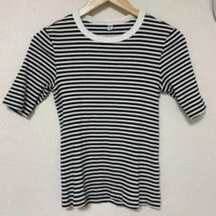 ユニクロ M ストライプ ボーダーストライプ 半袖Tシャツ リブトップス