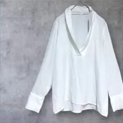ブラウス シャツ Vネック テロっと素材 白 ドレープ M〜L相当 ゆったり