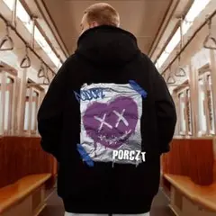 パーカー オーバーサイズ ストリート メンズ 黒 XL ハート バックプリント