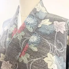 2m1303 着物 正絹 単衣 小紋 グレー 赤 青 緑 紫 花柄 和装