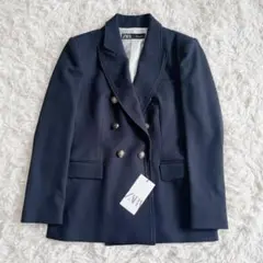 ＊未使用【ZARA】テーラードジャケット　ダブル　ブラック 飾りボタン　L