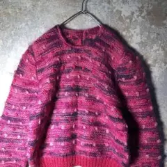 【ヴィンテージ】ボーダー柄ボンボン付きハンドメイドニットused古着 ZAS12