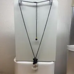 ブラックチェーン クリスタル風ドロップ ネックレス