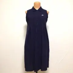 Lacoste ワンポイント ワニ ノースリーブ ポロ ワンピース 紺 36