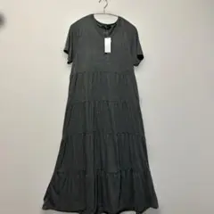 タグ付き　BEGUM 半袖ロングワンピース グレー 大きいサイズ　ティアード