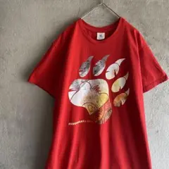 PROUDE BEARS プリントTシャツ Lサイズ クマの足跡 レッド