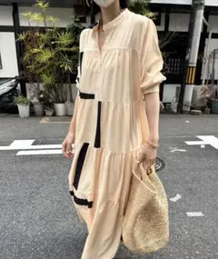 DouDou プリントティアードワンピース