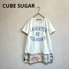 CUBE SUGAR 異素材Tシャツ カットソー フロッキープリント 白 M