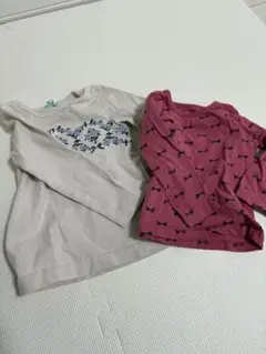 秋物先取りセール！子ども服 長袖カットソー リボン柄ピンクとベージュ花柄プリント
