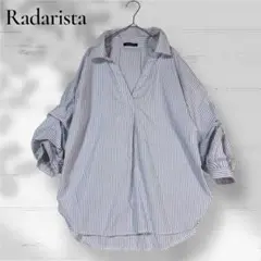 Radarista スキッパーシャツ Vネック M ストライプ柄 オーバーサイズ