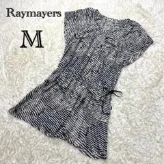 ★レイメイヤーズ　フレンチスリーブフレアワンピース　リボン　イタリア製　総柄　M