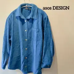 ASOS DESIGN 青 コーデュロイ シャツ