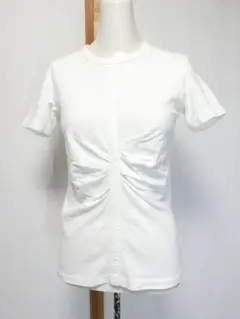 A/T エーティー　白で前身頃にテープと絞りが付いた半袖 カットソー Tシャツ