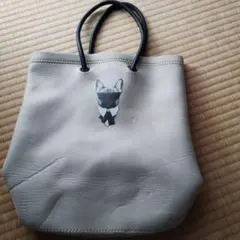 猫イラスト付きベージュトートバッグ