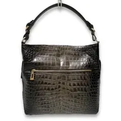 極美品 LEATHER JEWELS クロコ型押しレザー ショルダーバッグ