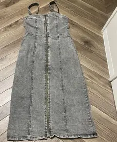グレージュ　デニムジッパーワンピース　L