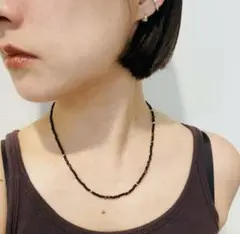 【ハンドメイド】ビーズネックレス ブラウン×ブラック 45㎝