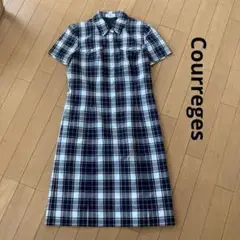 美品　クレージュ　チェック　シャツワンピース 9AR 日本製　紺　Y2K