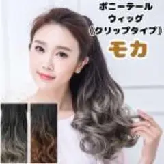 ウィッグ ポニーテール ウィッグ エクステ グラデーション モカ クリップタイプ