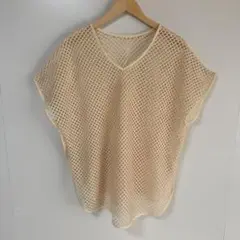 チャオパニックティピー　ベージュ メッシュ Vネック ノースリーブ