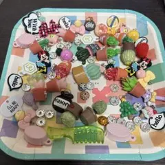 デコレーション　パーツ　セット　まとめ売り　80個 グリーン　キラキラ　デコパ