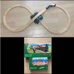 ブリオ 8の字木製レールu0026踏切 u0026汽車、車掌さんセットBRIO