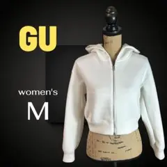 【GU】ダブルフェイスフルジップパーカ　ショート丈　ダンボールニット　伸縮性　M