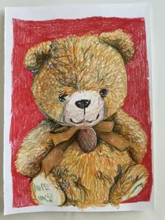 a5サイズ絵画クマのぬいぐるみ(ダイソーの色鉛筆)