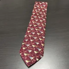 T43 Tiffany & Co. シルクネクタイ 小鳥柄 ワインレッド