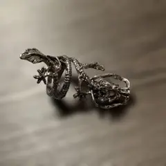 【445】新品 アメカジ ドラゴンと植物モチーフ シルバーリング 13号
