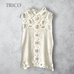 【TRICO】　デザイン　タンクトップ　ノースリーブニット　コットン混　春夏