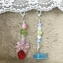 ハンドメイドキーホルダーセットいちご 海