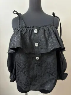 お嬢様 ビジュー オフショル ブラック