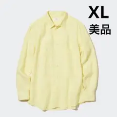 美品。ユニクロ　プレミアムリネンシャツ　イエロー　XLサイズ