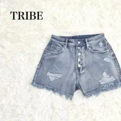 TRIBE　トライブ　デニムショートパンツ　M　コットン　ダメージ