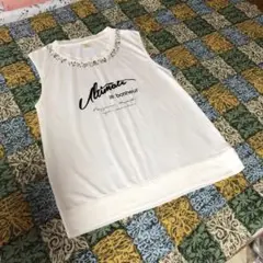 ホワイト ノースリーブ ビジュー トップス