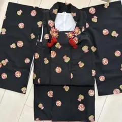 黒クマ花柄着物セット（草履・巾着付き）