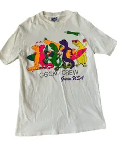 90s 袖裾シングルHanes Beefy-T Gecko Crew Tシャツ