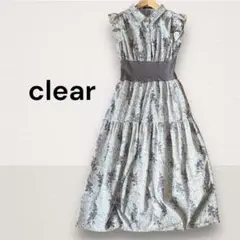 clear ワンピース 花柄ノースリーブウエスト切替シャツワンピース