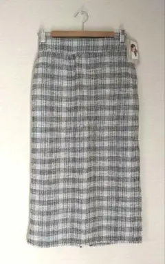 新品Reina Hoshiグレー色チェック織り柄コットン混ロングタイトスカートL