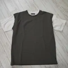 未使用 メンズ モスグレイ 重ね着風Tシャツ XL LL