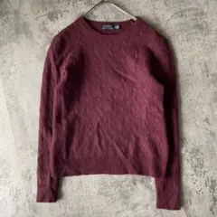 【ポロラルフローレン】(M)ウール カシミヤ ニット ワイン色 胸元ポニー
