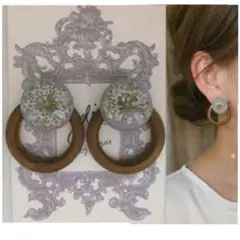 506＊2way グレー フラワー ウッドフープ